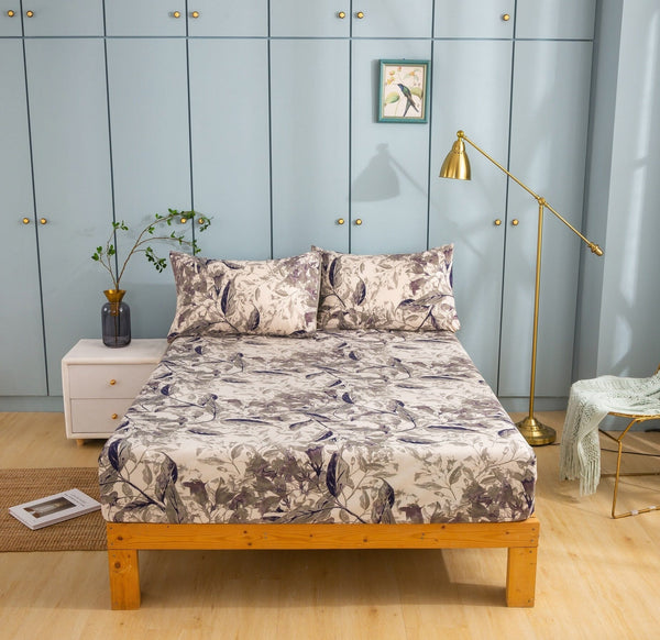 Tache Home Fashion Tache Microfiber Abstract Wispy Leaf Taupe Grey Fitted Sheet Flat Sheet (JHW-843)