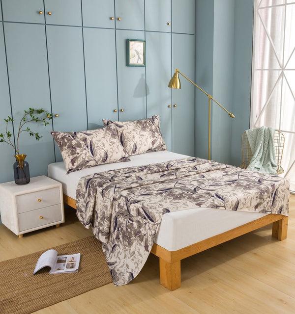 Tache Home Fashion Tache Microfiber Abstract Wispy Leaf Taupe Grey Fitted Sheet Flat Sheet (JHW-843)