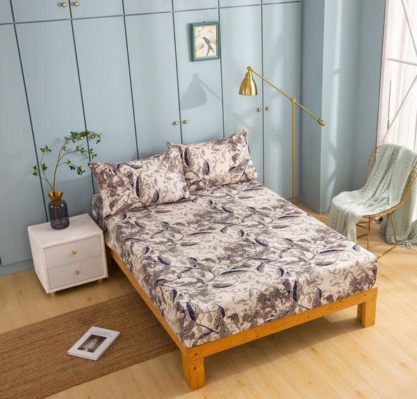 Tache Home Fashion Tache Microfiber Abstract Wispy Leaf Taupe Grey Fitted Sheet Flat Sheet (JHW-843)