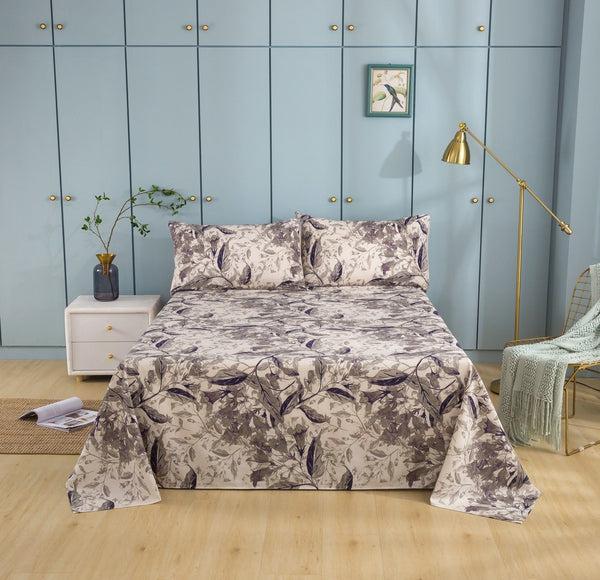 tache home fashion Tache Microfiber Abstract Wispy Leaf Taupe Grey Fitted Sheet Flat Sheet (JHW-843)