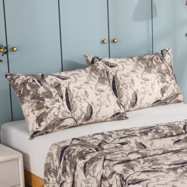 Tache Home Fashion Tache Microfiber Abstract Wispy Leaf Taupe Grey Pillowcase (JHW-843)