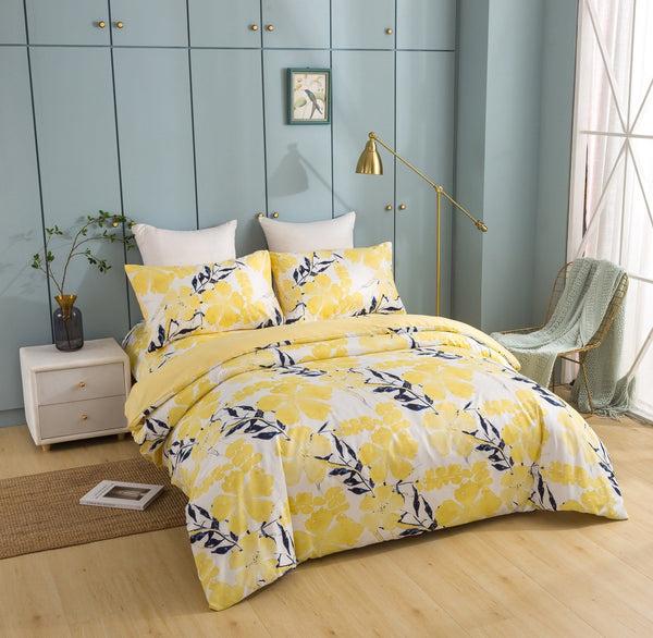 Tache Home Fashion Tache Microfiber Watercolor Tropical Floral Yellow Blue Duvet Cover (JHW-841)