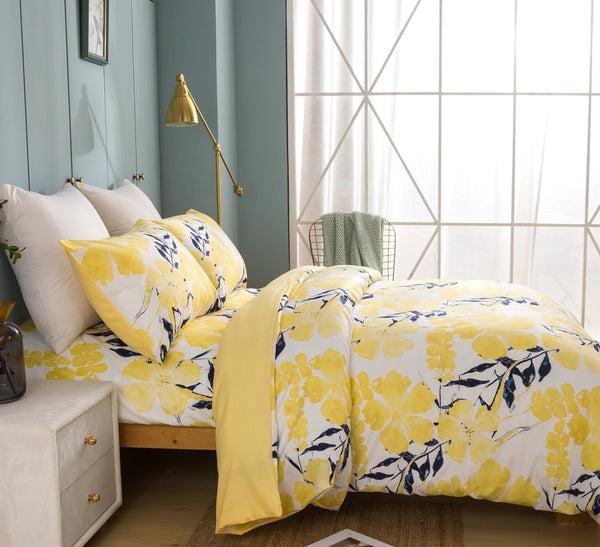 Tache Home Fashion Tache Microfiber Watercolor Tropical Floral Yellow Blue Duvet Cover (JHW-841)