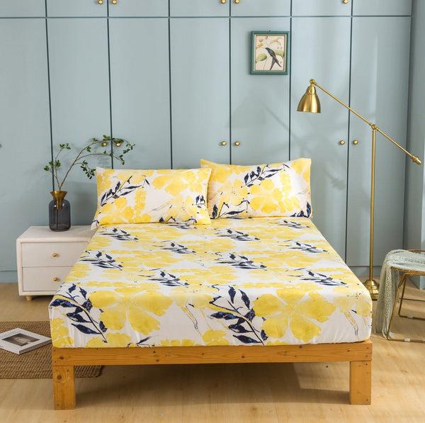 Tache Home Fashion Tache Microfiber Watercolor Tropical Floral Yellow Blue Fitted Sheet Flat Sheet (JHW-841)
