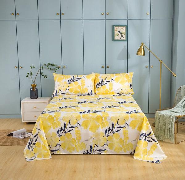 tache home fashion Tache Microfiber Watercolor Tropical Floral Yellow Blue Fitted Sheet Flat Sheet (JHW-841)