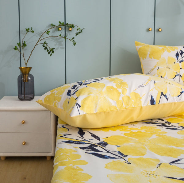 Tache Home Fashion Tache Microfiber Watercolor Tropical Floral Yellow Blue Pillowcase (JHW-841)