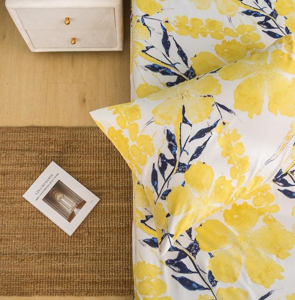 Tache Home Fashion Tache Microfiber Watercolor Tropical Floral Yellow Blue Pillowcase (JHW-841)