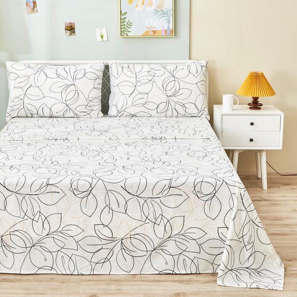 Tache Home Fashion Tache Modern Abstract Leaf Line Art Foliage White Grey Black Gold Fitted Sheet Flat Sheet (TJ3571)