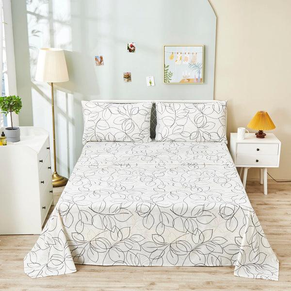 tache home fashion Tache Modern Abstract Leaf Line Art Foliage White Grey Black Gold Fitted Sheet Flat Sheet (TJ3571)