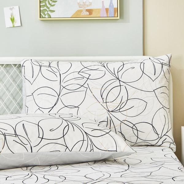 Tache Home Fashion Tache Modern Abstract Leaf Line Art Foliage White Grey Black Gold Pillowcases (TJ3571)