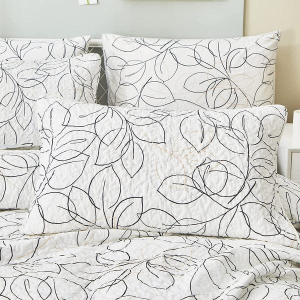 Tache Home Fashion Tache Modern Abstract Leaf Line Art Foliage White Grey Black Gold Pillow Shams (TJ3571)