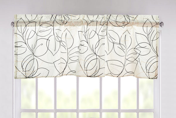 tache home fashion Tache Modern Abstract Leaf Line Art Foliage White Grey Black Gold Window Valance (TJ3571)