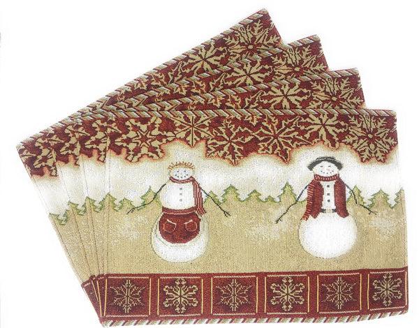Tache Home Fashion Tache Mr. & Mrs. Snowman Couple Woven Tapestry Placemat Set Of 4 (10323PM)