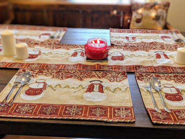 Tache Home Fashion Tache Mr. & Mrs. Snowman Couple Woven Tapestry Placemat Set Of 4 (10323PM)