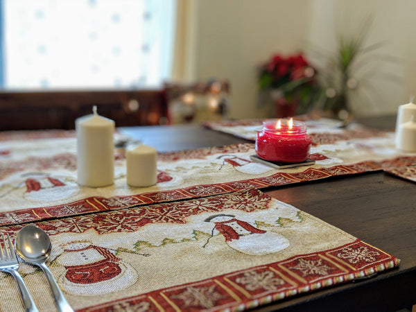 Tache Home Fashion Tache Mr. & Mrs. Snowman Couple Woven Tapestry Placemat Set Of 4 (10323PM)