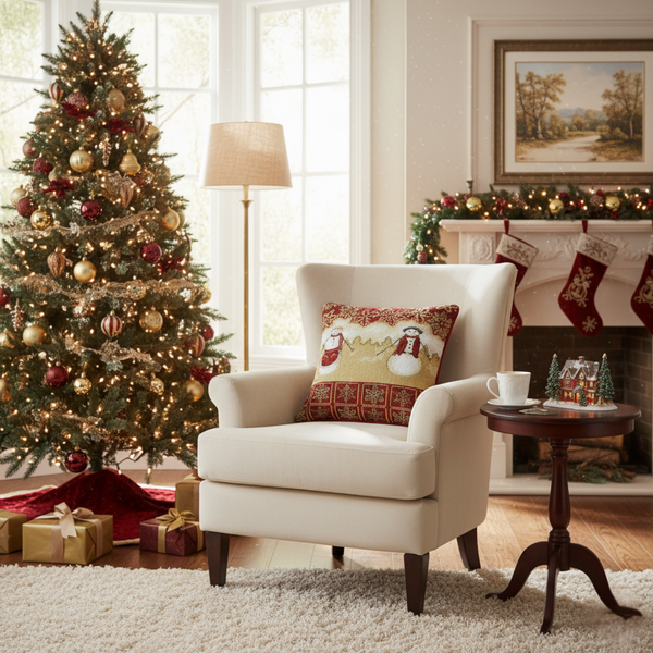 Tache Home Fashion Tache Mr. & Mrs. Snowman Couple Woven Tapestry Throw Pillow Cover (10323CC)