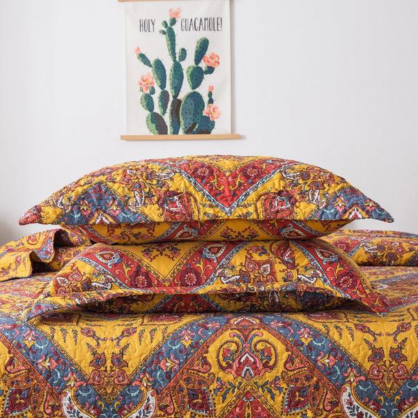 Tache Home Fashion Tache Mustard Yellow Blue Red Paisley Chevron Hanging Gardens Pillow Sham 2-Pieces (HS3148Y)