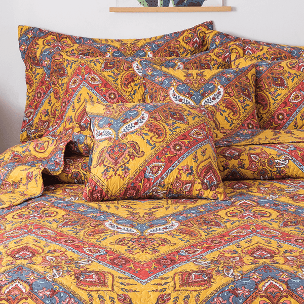 Tache Home Fashion Tache Mustard Yellow Blue Red Paisley Chevron Hanging Gardens Cushion Cover 2-Pieces (HS3148Y)