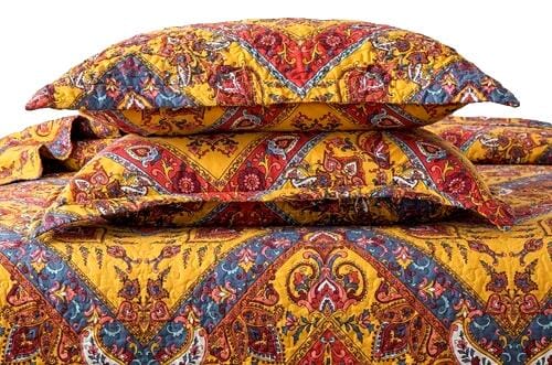 tache home fashion Tache Mustard Yellow Blue Red Paisley Chevron Hanging Gardens Pillow Sham 2-Pieces (HS3148Y)