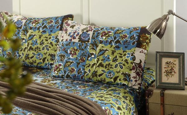 Tache Home Fashion Tache Mystical Forest Green Blue Leaves Cotton Quilt Set (KST1504)