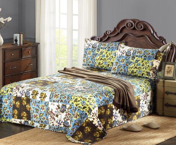 Tache Home Fashion Tache Mystical Forest Green Blue Leaves Cotton Quilt Set (KST1504)