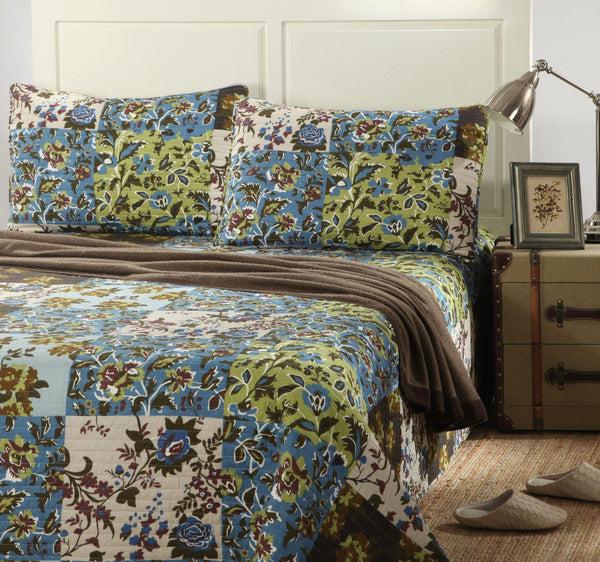 tache home fashion Tache Mystical Forest Green Blue Leaves Cotton Quilt Set (KST1504)