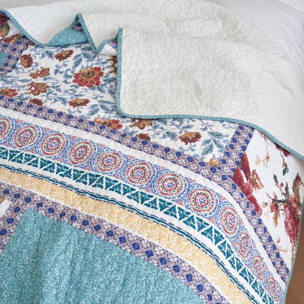 Tache Home Fashion Tache Old World Garden Pastel Blue Yellow Red Hummingbirds Cotton Patchwork Quilt Set (JHW-936)