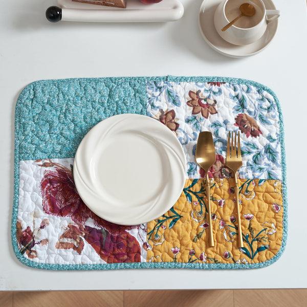 tache home fashion Tache Old World Garden Pastel Blue Yellow Red Hummingbirds Cotton Patchwork Placemats (JHW-936)