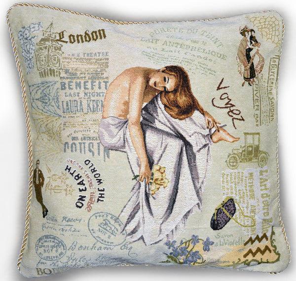 Tache Home Fashion Tache Parisian Model European Postcard Vintage Tapestry Throw Pillow Cover (1362CC)