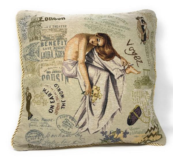 tache home fashion Tache Parisian Model European Postcard Vintage Tapestry Throw Pillow Cover (1362CC)