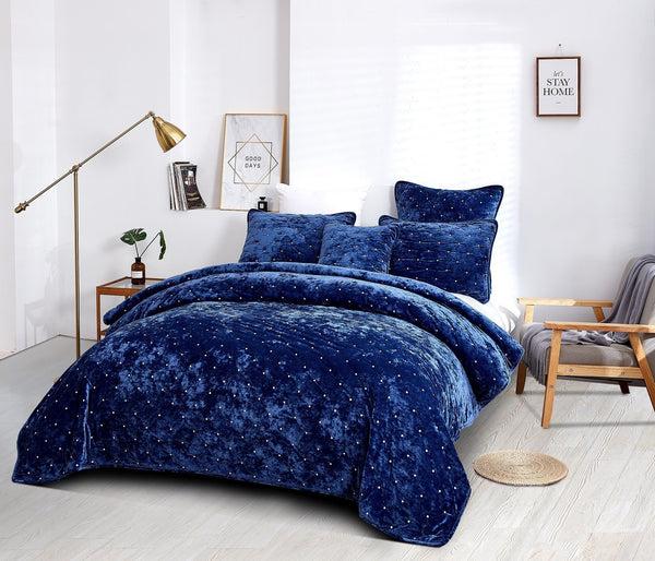 Tache Home Fashion Tache Plush Dreams Dark Royal Blue Tufted Velvet Quilt Set (JHW-853DB)