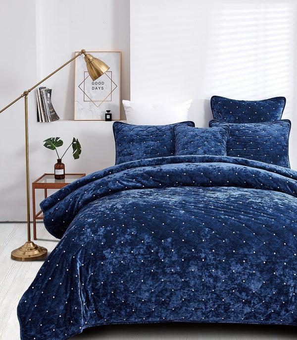Tache Home Fashion Tache Plush Dreams Dark Royal Blue Tufted Velvet Quilt Set (JHW-853DB)