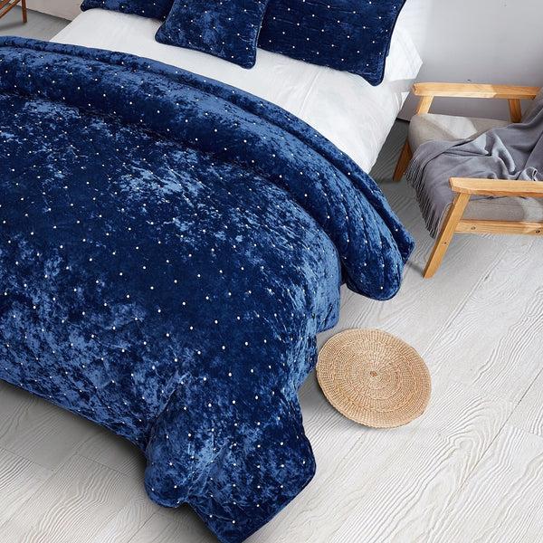 Tache Home Fashion Tache Plush Dreams Dark Royal Blue Tufted Velvet Quilt Set (JHW-853DB)
