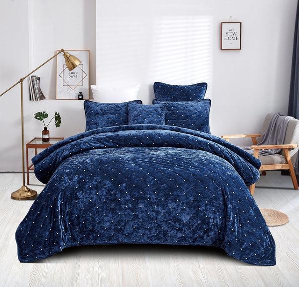 tache home fashion Tache Plush Dreams Dark Royal Blue Tufted Velvet Quilt Set (JHW-853DB)