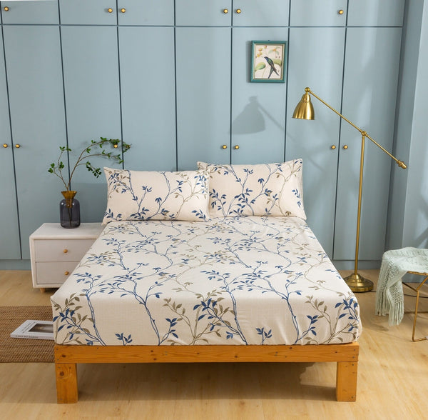 Tache Home Fashion Tache Poplin Cotton Elegant Leaf Vine Cream Beige Fitted Sheet Flat Sheet (JHW-842)