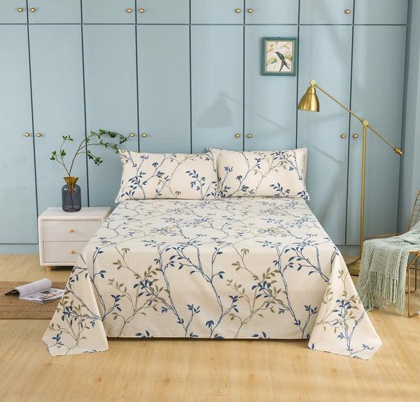 tache home fashion Tache Poplin Cotton Elegant Leaf Vine Cream Beige Fitted Sheet Flat Sheet (JHW-842)