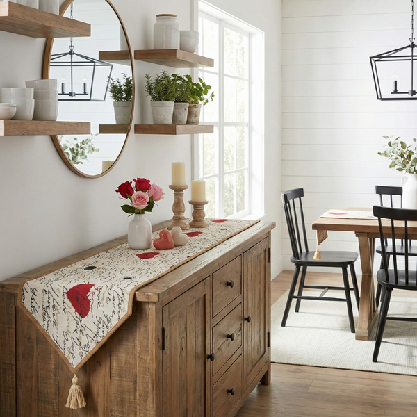 Tache Home Fashion Tache Romantic I Love You Valentine’s Beige Woven Tapestry Table Runner (18111)