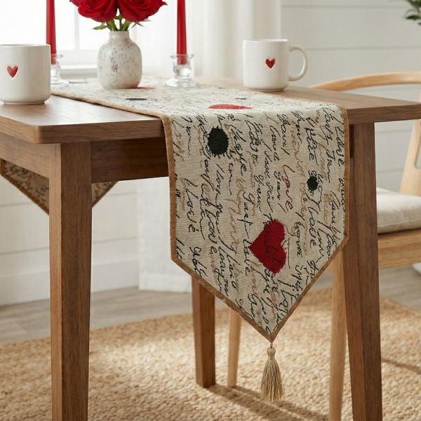 tache home fashion Tache Romantic I Love You Valentine’s Beige Woven Tapestry Table Runner (18111)