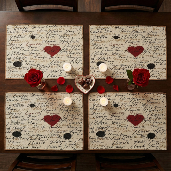 Tache Home Fashion Tache Romantic Valentine’s Love Letter Beige Woven Tapestry Placemat Set (18111)