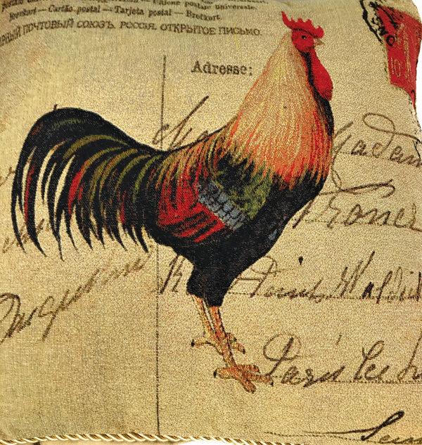 Tache Home Fashion Tache Rooster Postcard European Farmhouse Cottage Vintage Tapestry Woven Throw Pillow Cover (15051)