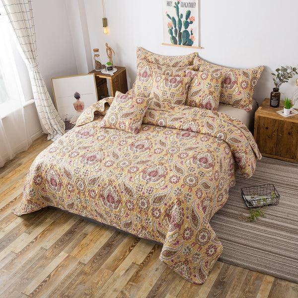 Tache Home Fashion Tache Royal Medallion Floral Paisley Damask Yellow Pink Boho Chic Quilt Set (SD5357)
