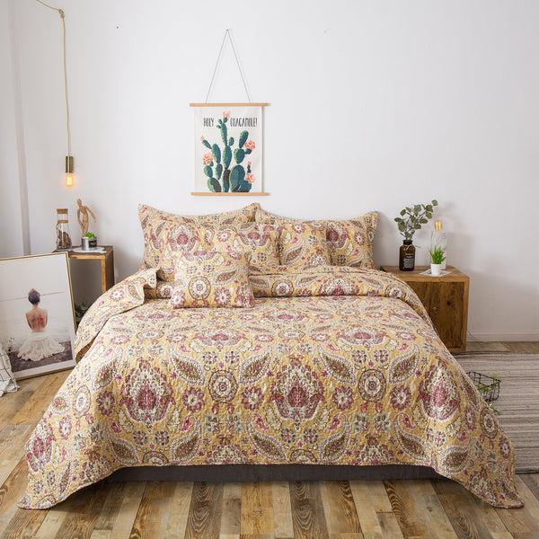 tache home fashion Tache Royal Medallion Floral Paisley Damask Yellow Pink Boho Chic Quilt Set (SD5357)