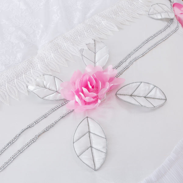 Tache Home Fashion Tache Ruffle Floral Lace Satin White Pink Luxury Delicate Rose Comforter Set (MA125)