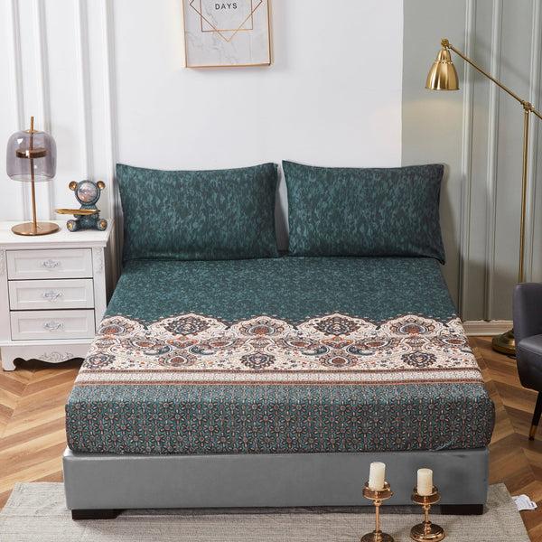 Tache Home Fashion Tache Rustic Paisley Mandala Palace Floral Watercolor Dark Teal Fitted Sheet Flat Sheet (KF174)