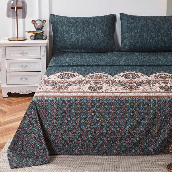 Tache Home Fashion Tache Rustic Paisley Mandala Palace Floral Watercolor Dark Teal Fitted Sheet Flat Sheet (KF174)