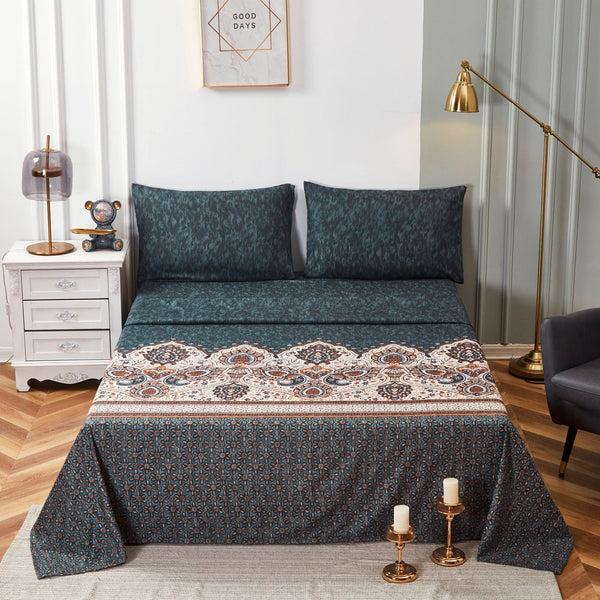 tache home fashion Tache Rustic Paisley Mandala Palace Floral Watercolor Dark Teal Fitted Sheet Flat Sheet (KF174)
