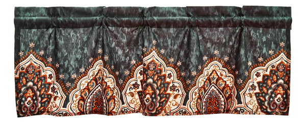 Tache Home Fashion Tache Rustic Paisley Mandala Palace Floral Watercolor Orange Dark Teal Window Valance (KF174)