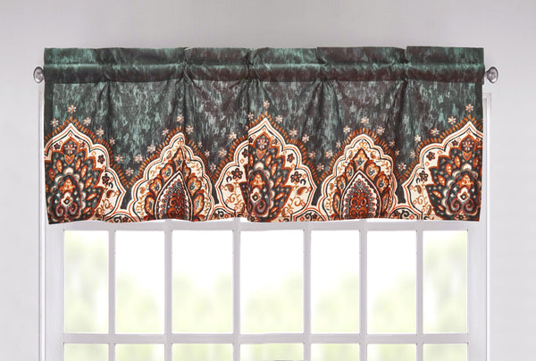 tache home fashion Tache Rustic Paisley Mandala Palace Floral Watercolor Orange Dark Teal Window Valance (KF174)