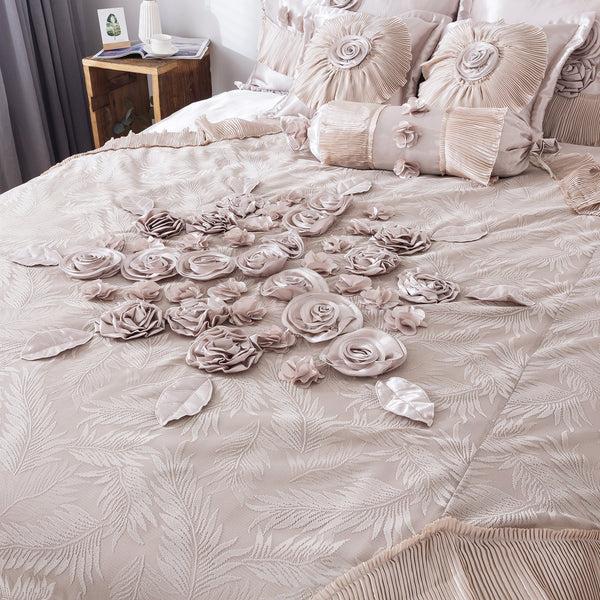 Tache Home Fashion Tache Satin Floral Lace Ruffle Crème Beige Sweet Victorian Luxurious Comforter Set (MZ002C)