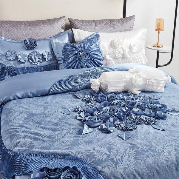 Tache Home Fashion Tache Satin Floral Lace Ruffle Sweet Victorian Luxurious Blue Comforter Set (MZ002B)